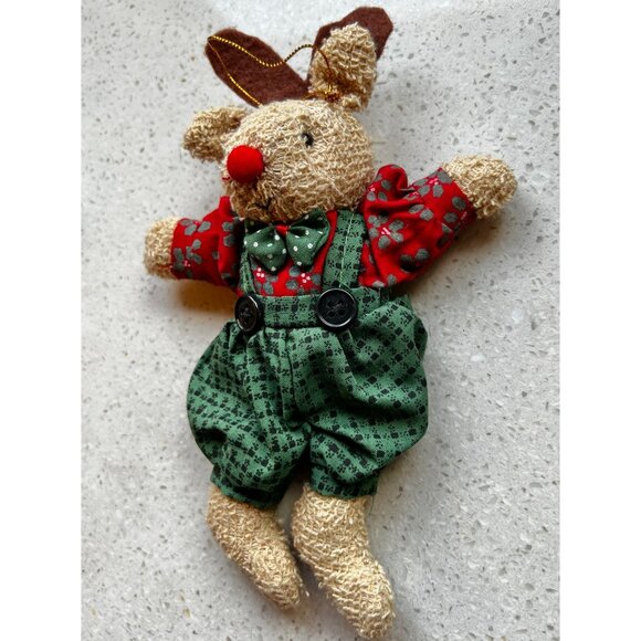 Handmade Christmas Reindeer Ornaments Set Of 2 With Festive Outfits & Red Noses - Picture 3 of 6